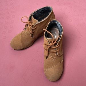 TOMS Kala Wedge Bootie Suede Camel